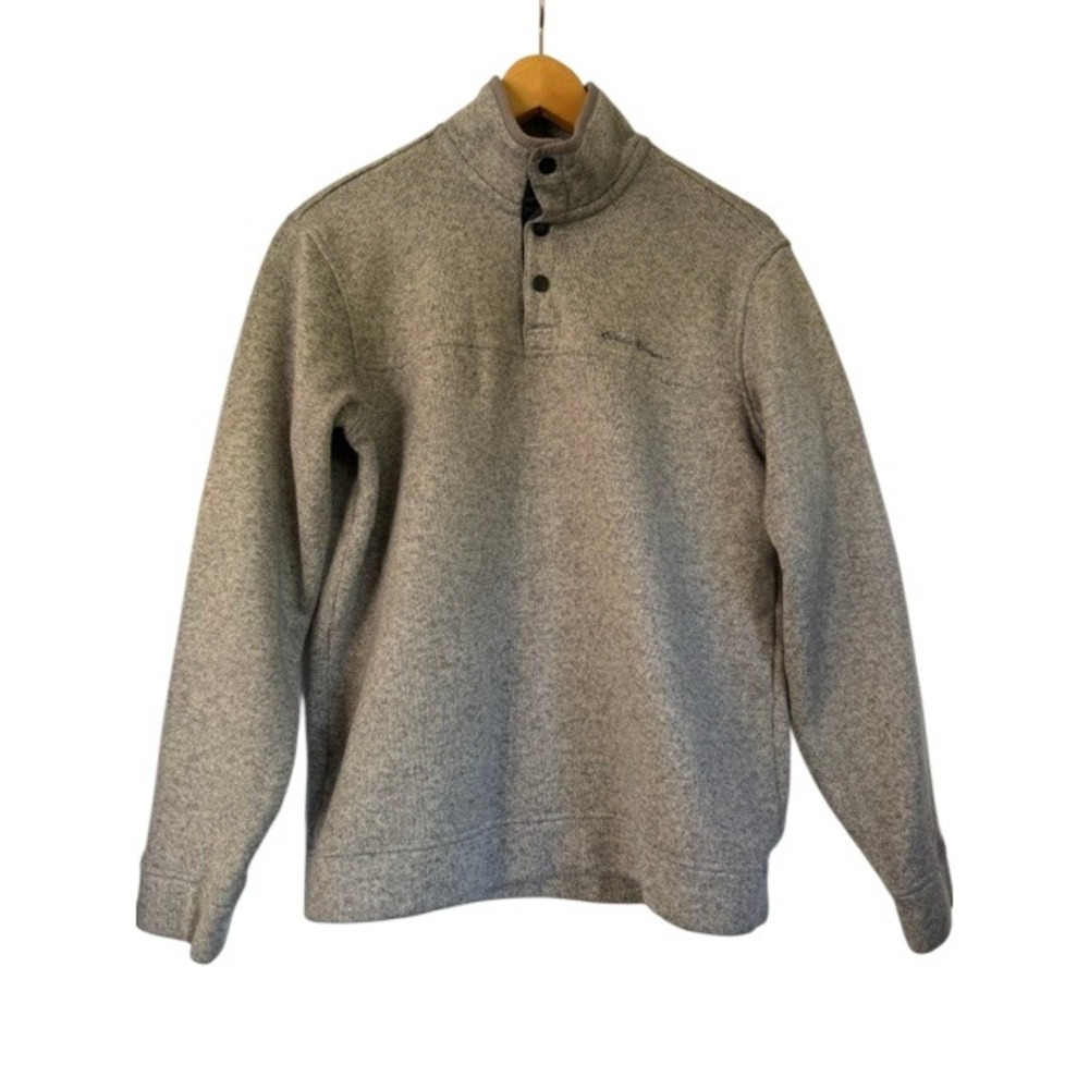 Eddie Bauer Mens Large Grey Marled Sweater Fleece Quarter Snap Pullover